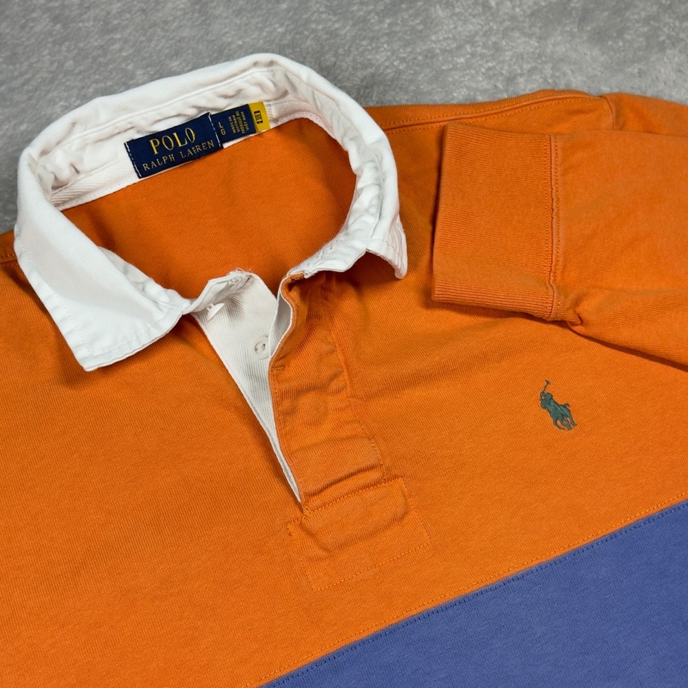 Polo by Ralph Lauren Orange and Purple Rugby Polo with White Collar